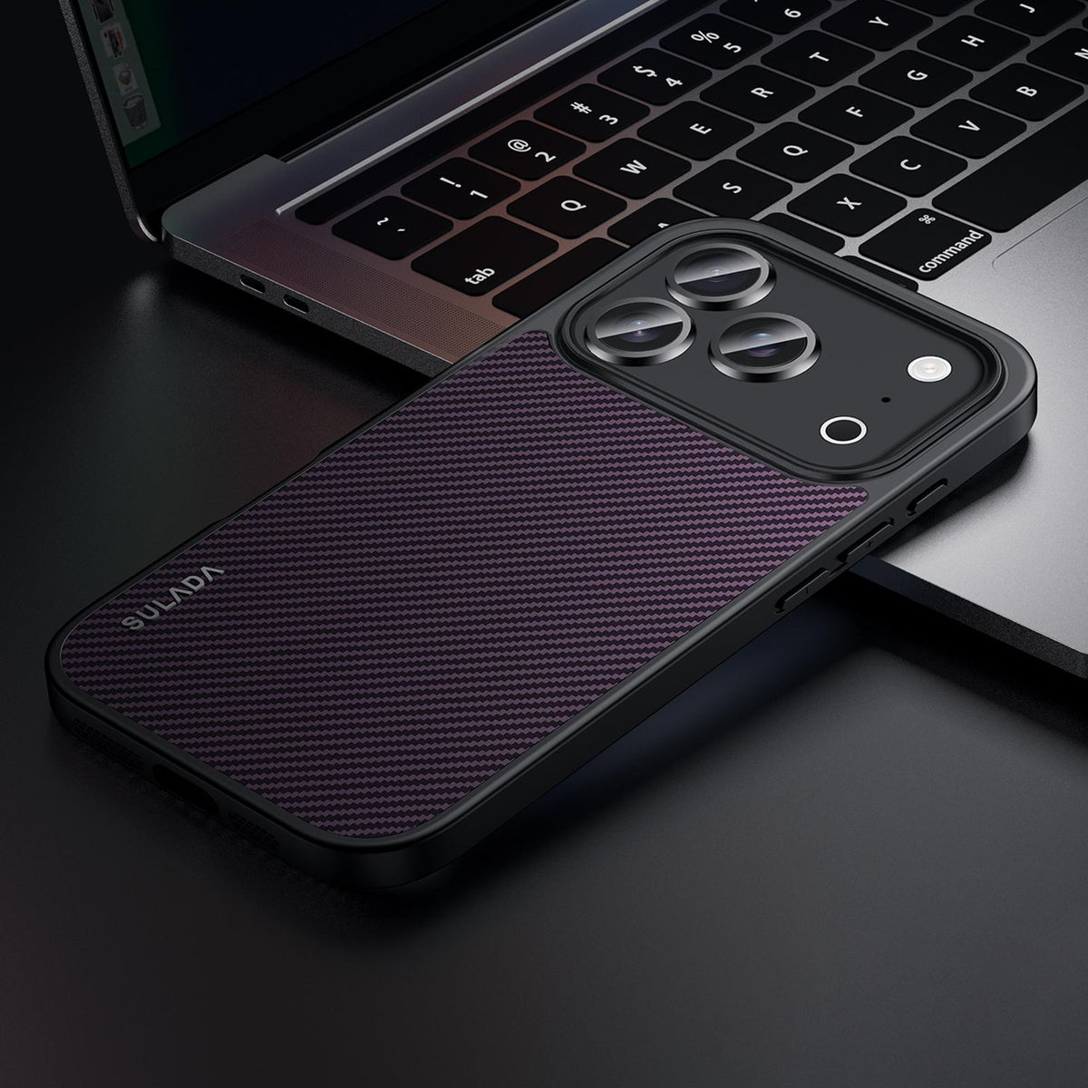 Compatible with iPhone 18 Pro Max SULADA 600D Kevlar Texture PC Shockproof Phone Case - Purple