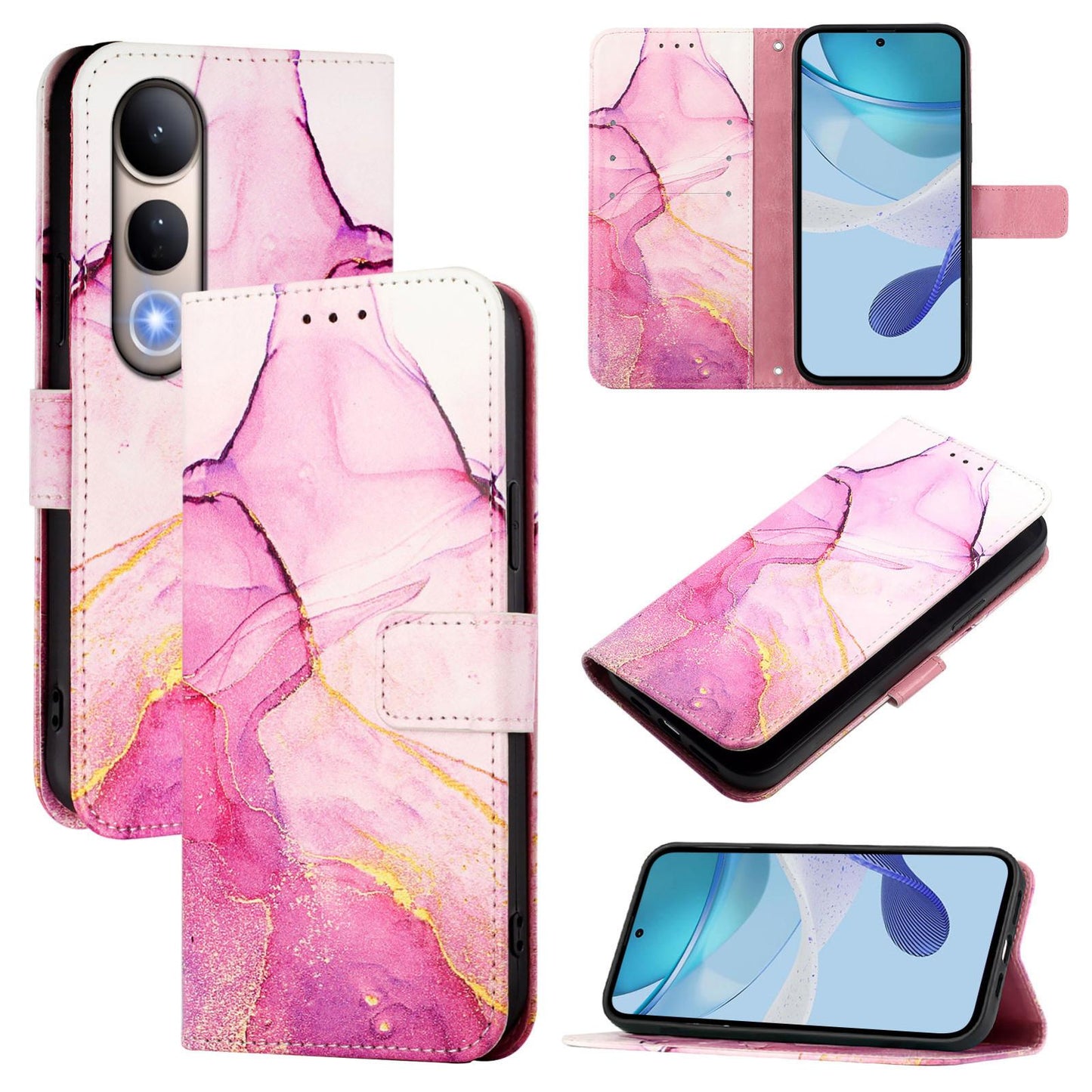 For vivo V50 Lite PT003 Marble Pattern Flip Leather Phone Case(Pink Purple Gold)