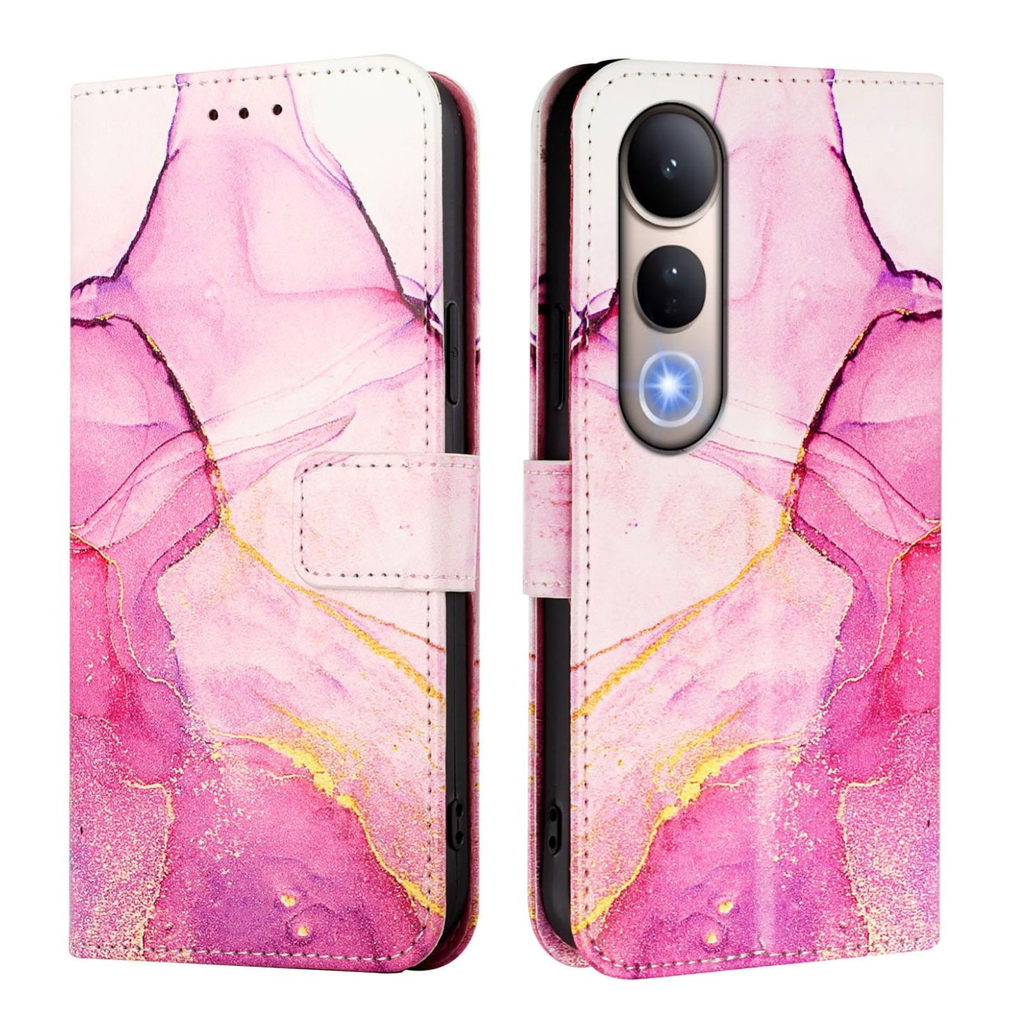 For vivo V50 Lite PT003 Marble Pattern Flip Leather Phone Case(Pink Purple Gold)