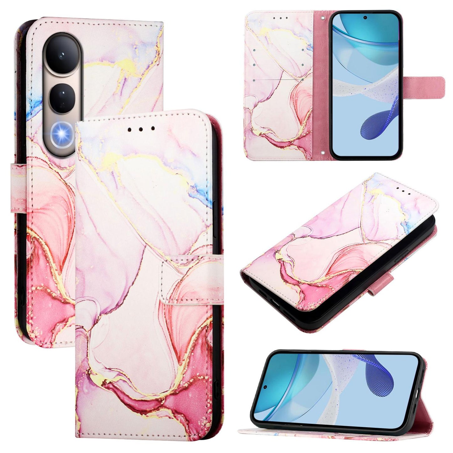 For vivo V50 Lite PT003 Marble Pattern Flip Leather Phone Case(Rose Gold)
