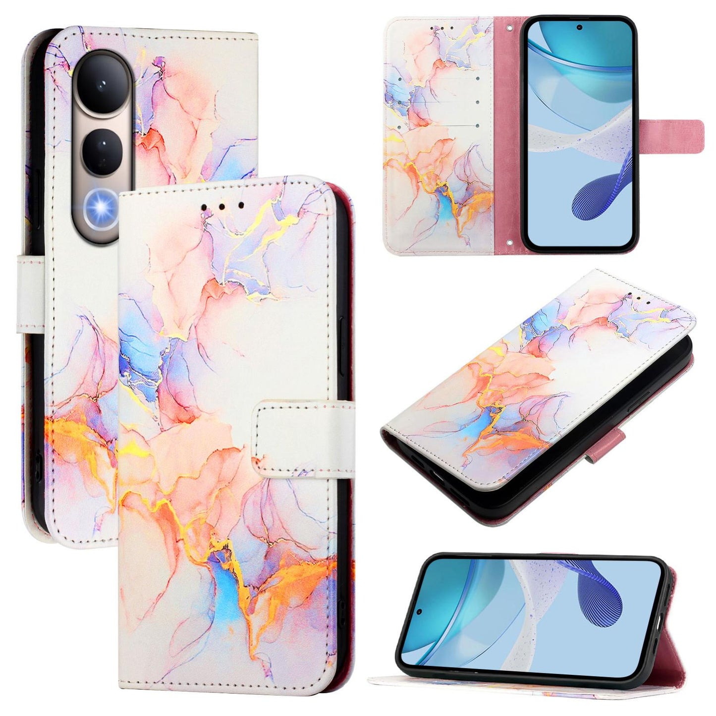 For vivo V50 Lite PT003 Marble Pattern Flip Leather Phone Case(Marble White)