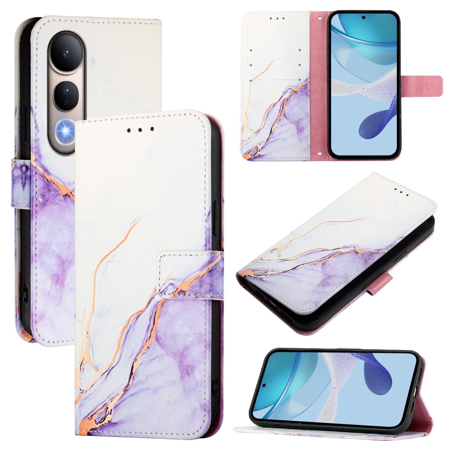 For vivo V50 Lite PT003 Marble Pattern Flip Leather Phone Case(White Purple)