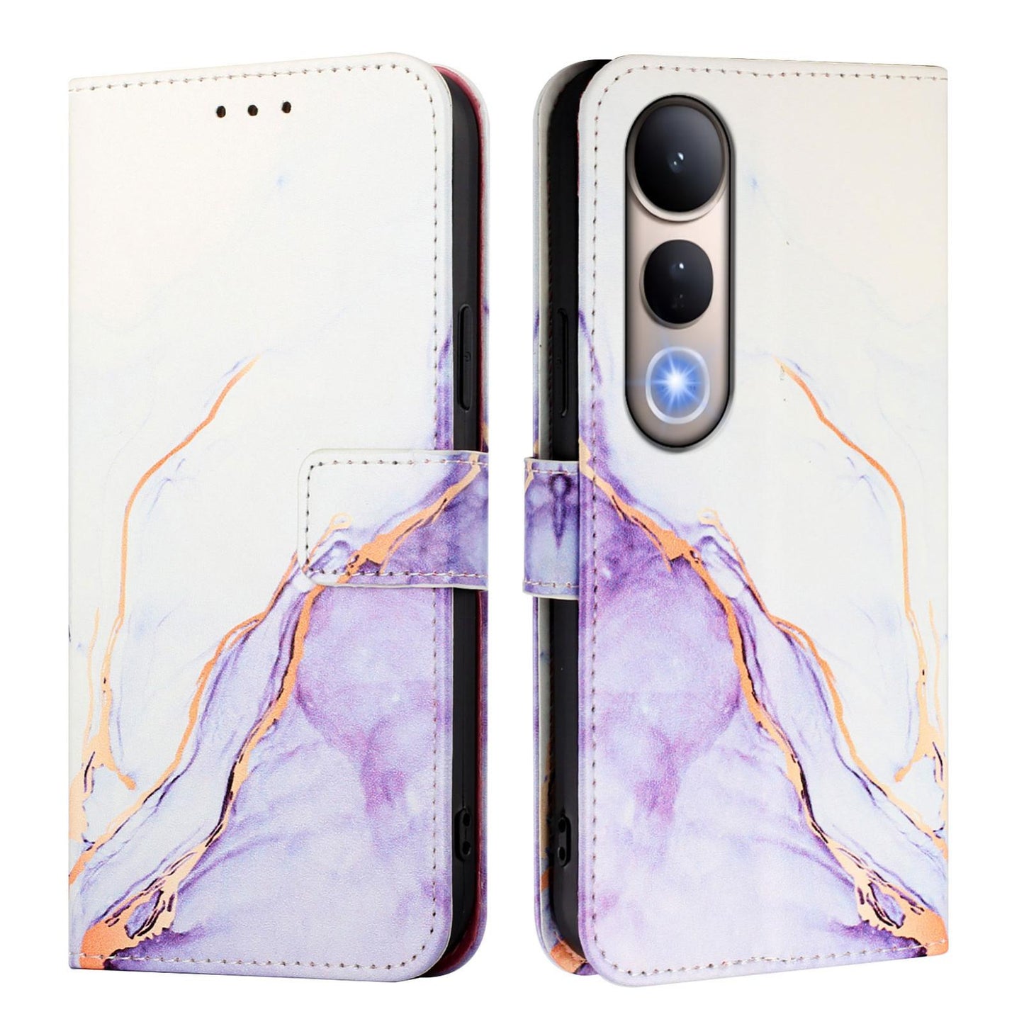 For vivo V50 Lite PT003 Marble Pattern Flip Leather Phone Case(White Purple)