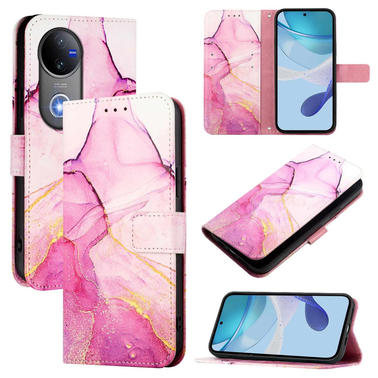 For vivo V50 PT003 Marble Pattern Flip Leather Phone Case(Pink Purple Gold)