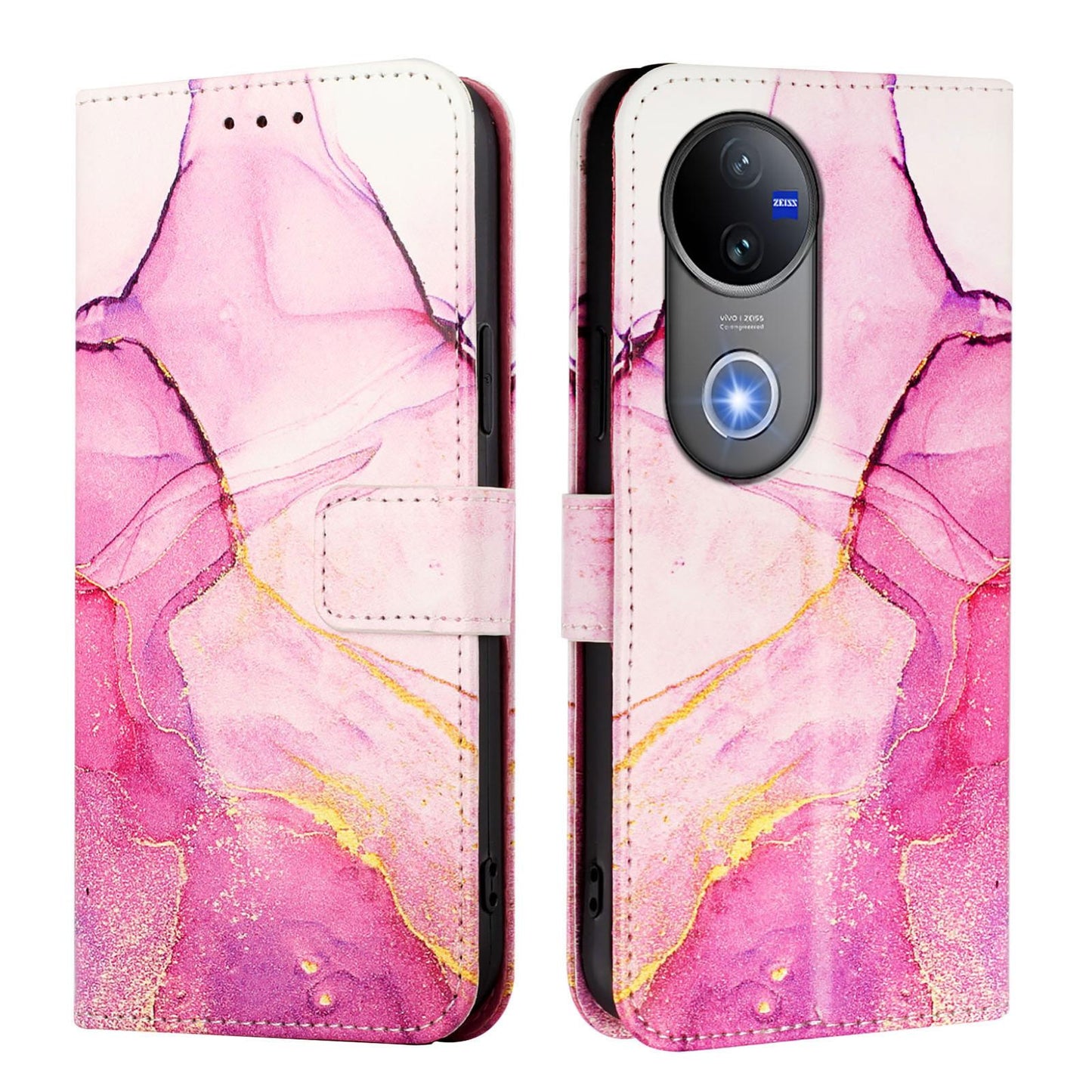 For vivo V50 PT003 Marble Pattern Flip Leather Phone Case(Pink Purple Gold)