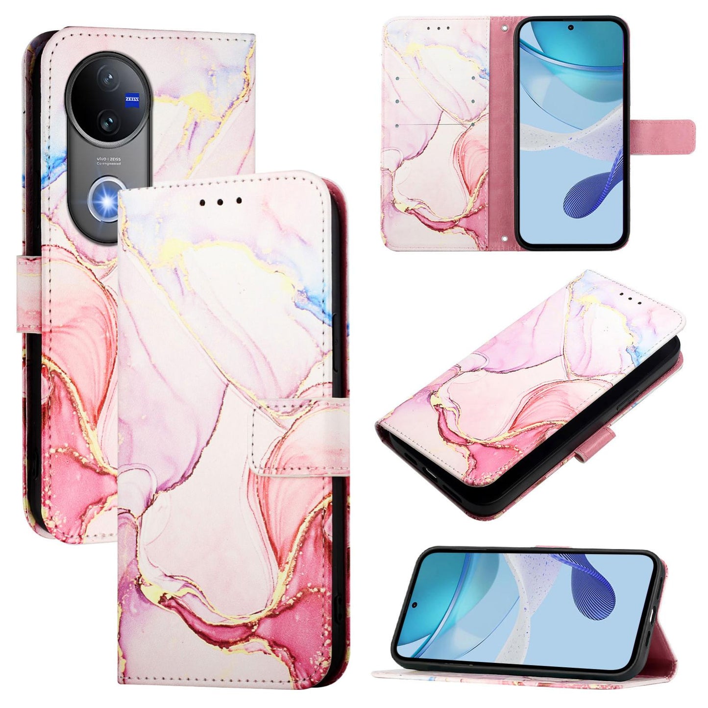 For vivo V50 PT003 Marble Pattern Flip Leather Phone Case(Rose Gold)