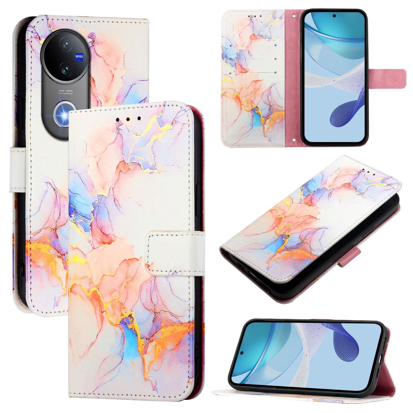 For vivo V50 PT003 Marble Pattern Flip Leather Phone Case(Marble White)