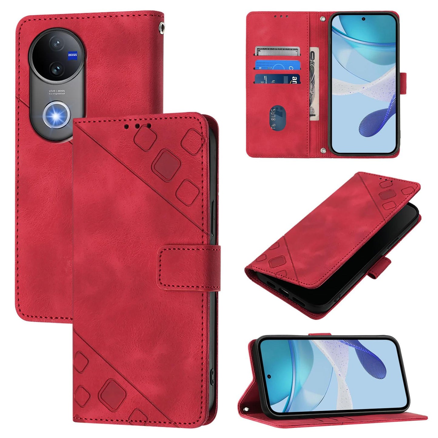 For vivo V50 5G Global Skin Feel Embossed Leather Phone Case(Red)
