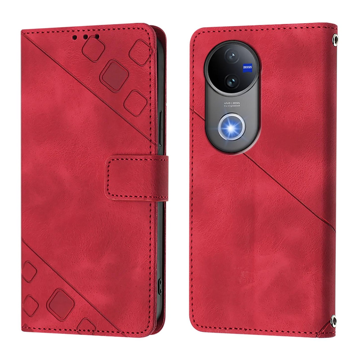 For vivo V50 5G Global Skin Feel Embossed Leather Phone Case(Red)