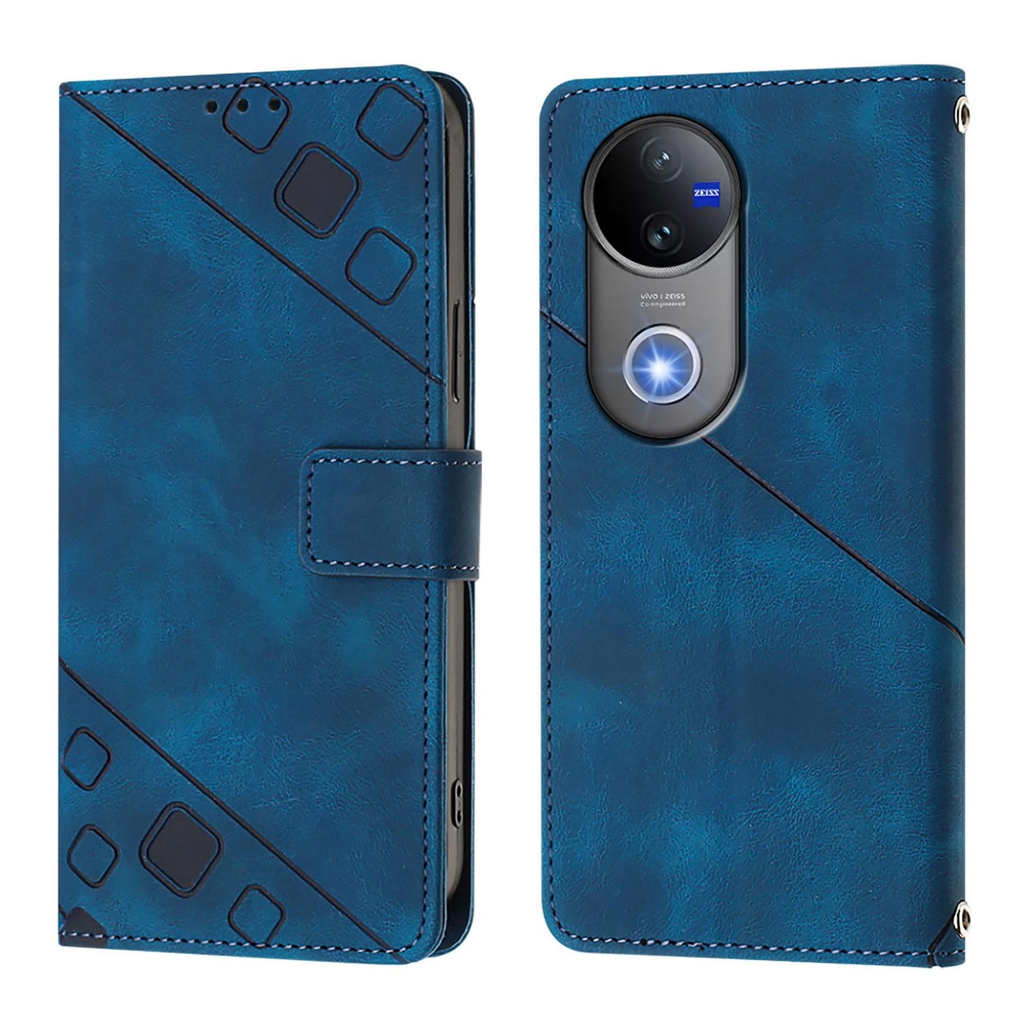 For vivo V50 5G Global Skin Feel Embossed Leather Phone Case(Blue)