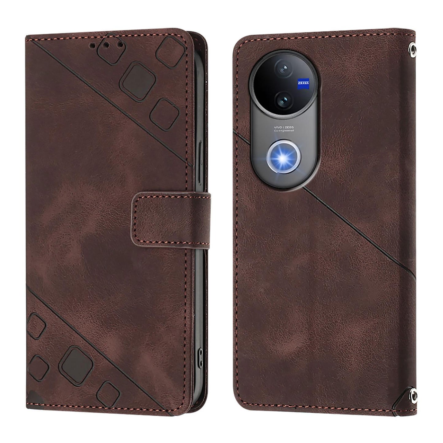 For vivo V50 5G Global Skin Feel Embossed Leather Phone Case(Brown)