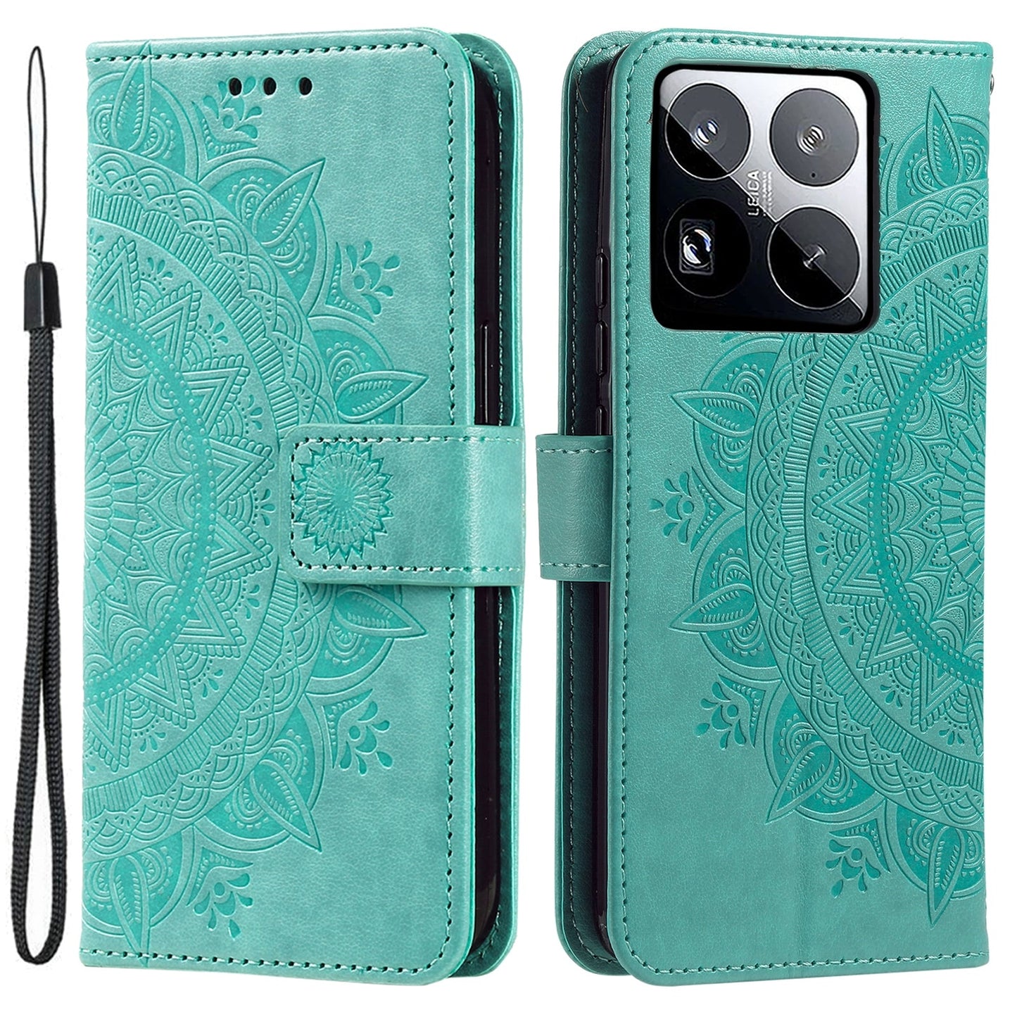 For Xiaomi 15 Pro Totem Flower Embossed Leather Phone Case with Lanyard(Green)
