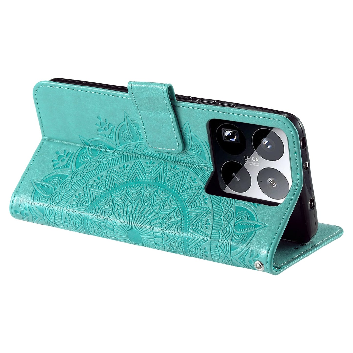 For Xiaomi 15 Pro Totem Flower Embossed Leather Phone Case with Lanyard(Green)