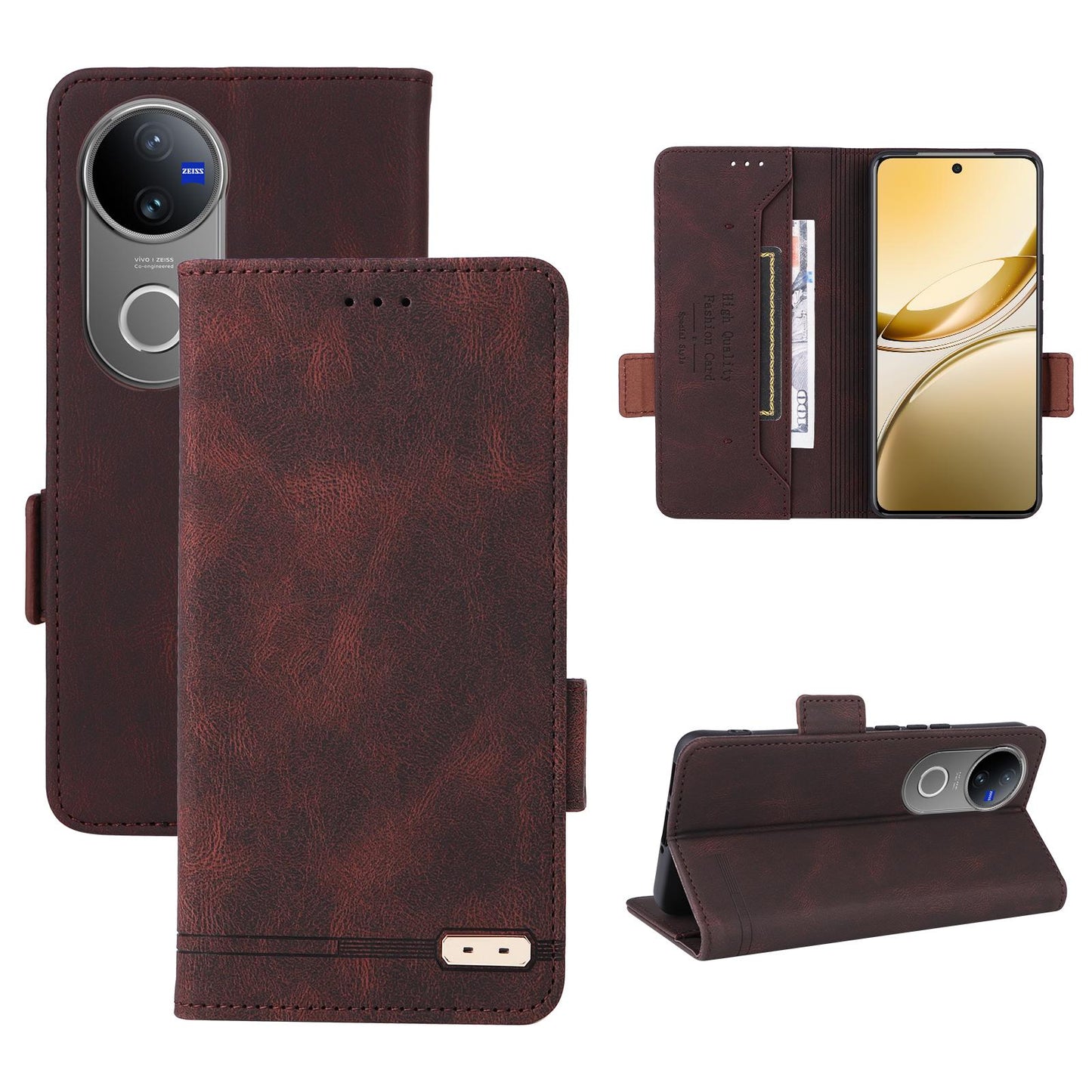 For vivo V50 5G Magnetic Clasp Leather Phone Case(Brown)