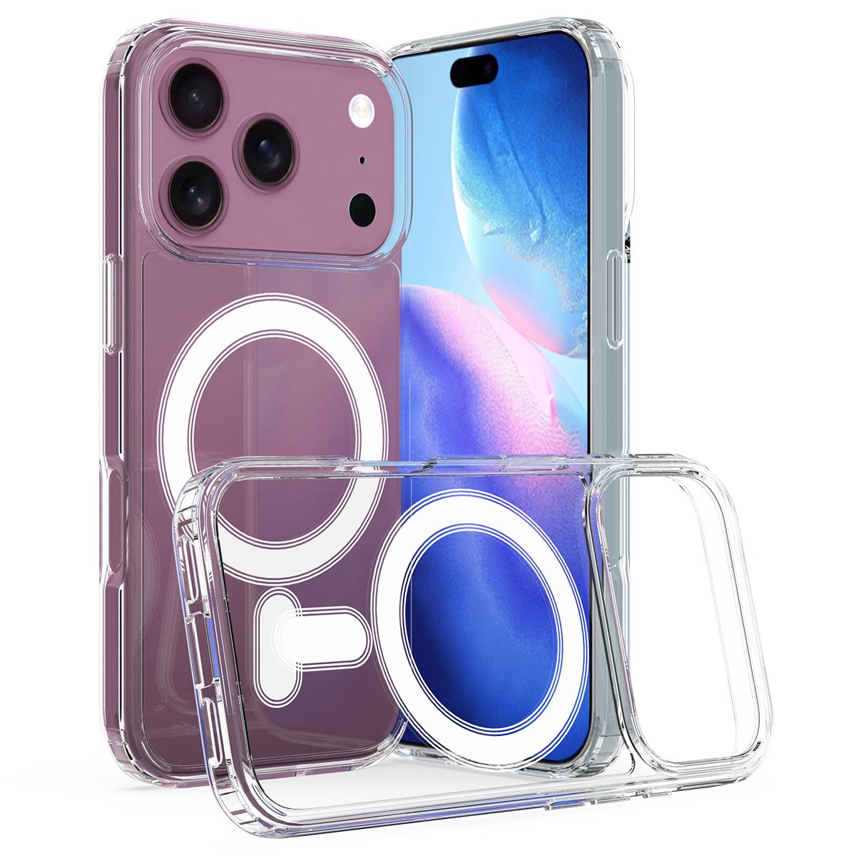 Compatible with iPhone 18 Pro Max MagSafe Clear Acrylic PC Dual-Layer TPU Phone Case - Transparent