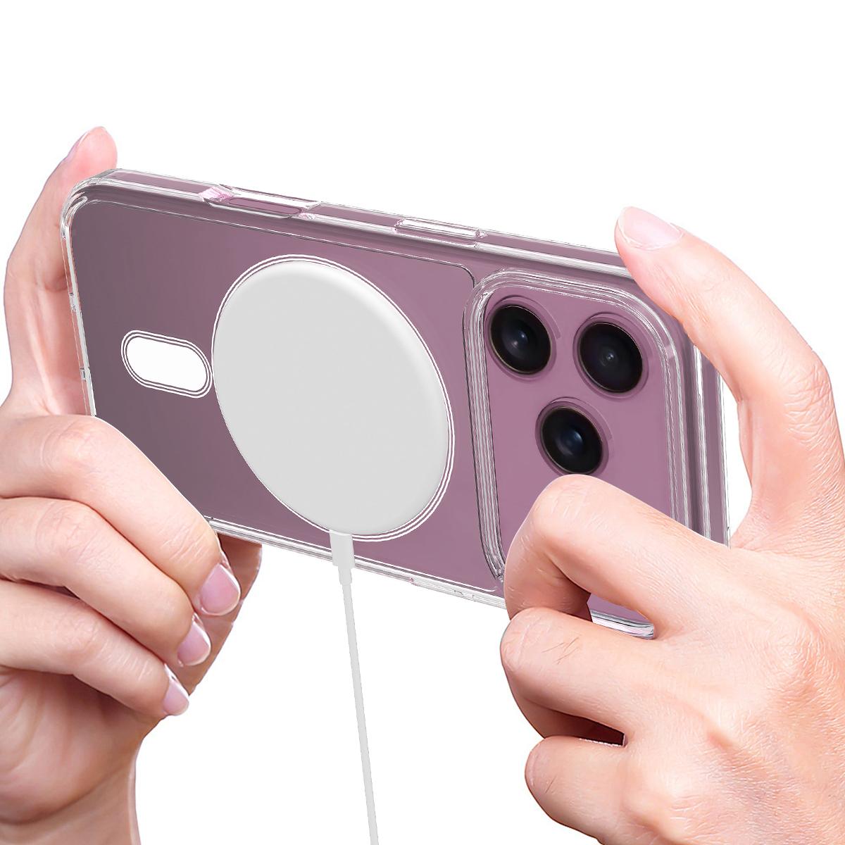 Compatible with iPhone 18 Pro Max MagSafe Clear Acrylic PC Dual-Layer TPU Phone Case - Transparent
