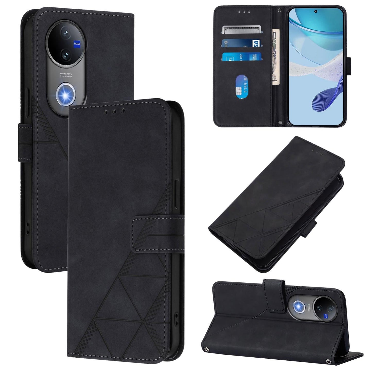 For vivo V50 Global Crossbody 3D Embossed Flip Leather Phone Case(Black)