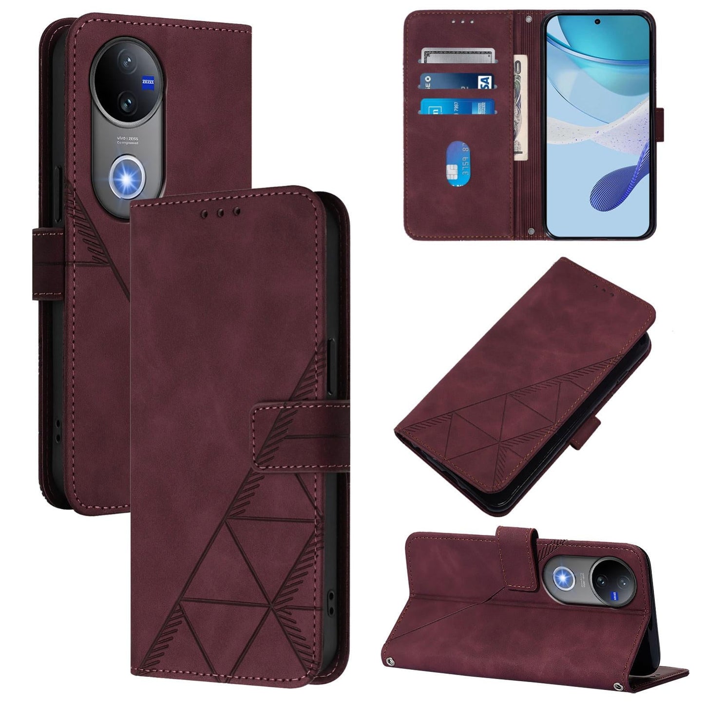 For vivo V50 Global Crossbody 3D Embossed Flip Leather Phone Case(Wine Red)