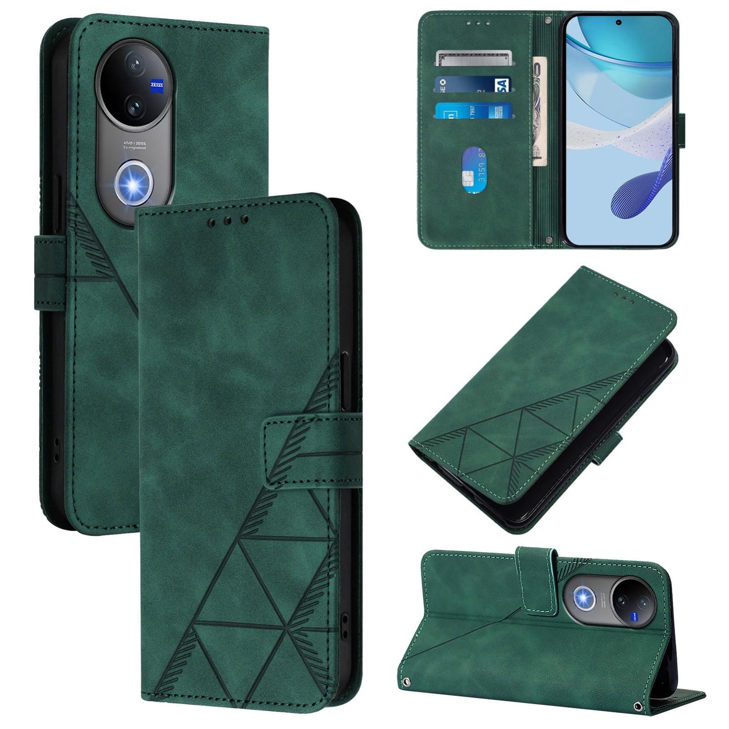 For vivo V50 Global Crossbody 3D Embossed Flip Leather Phone Case(Green)