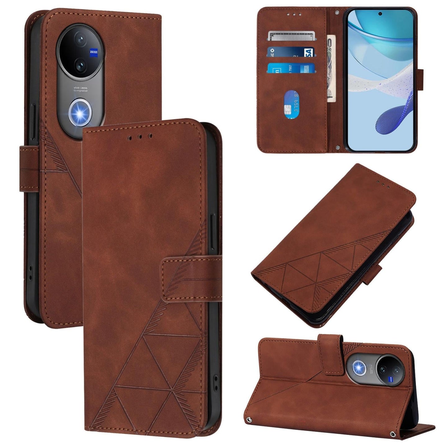 For vivo V50 Global Crossbody 3D Embossed Flip Leather Phone Case(Brown)