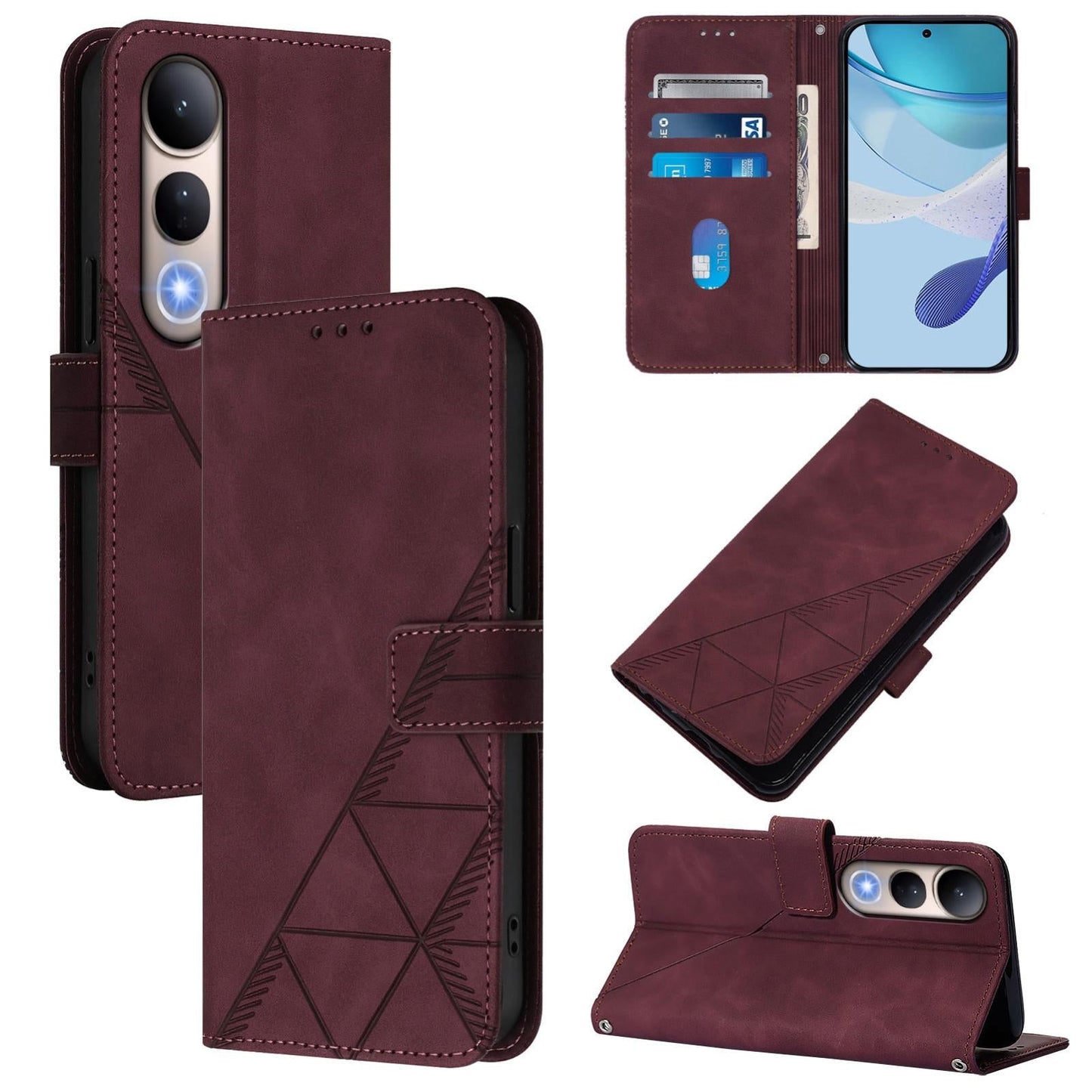 For vivo V50 Lite 5G Crossbody 3D Embossed Flip Leather Phone Case(Wine Red)