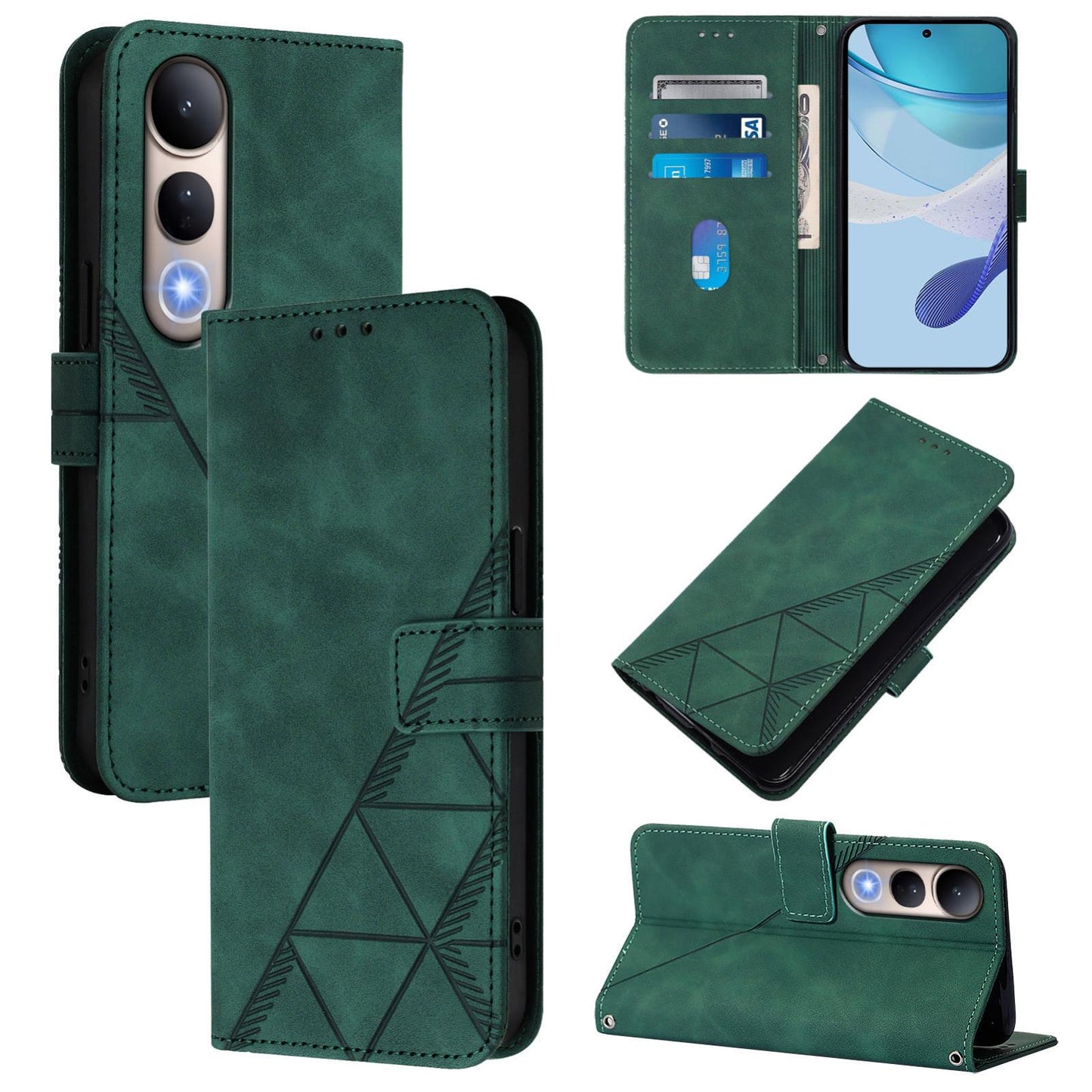 For vivo V50 Lite 5G Crossbody 3D Embossed Flip Leather Phone Case(Green)