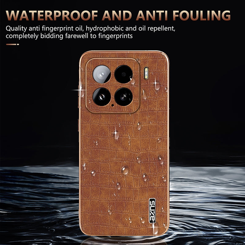 For Xiaomi 15 AZNS Electroplated Frame Crocodile Texture Full Coverage Phone Case(Brown)