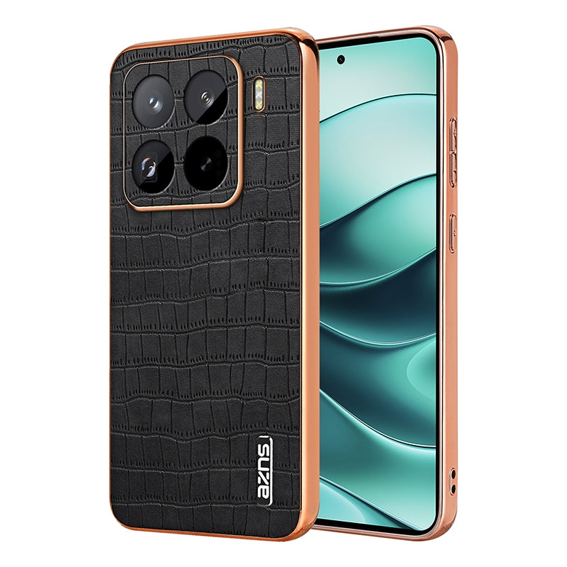 For Xiaomi 15 Pro AZNS Electroplated Frame Crocodile Texture Full Coverage Phone Case(Black)
