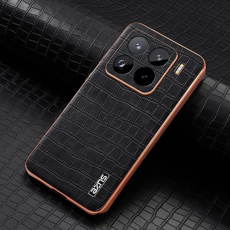 For Xiaomi 15 Pro AZNS Electroplated Frame Crocodile Texture Full Coverage Phone Case(Black)