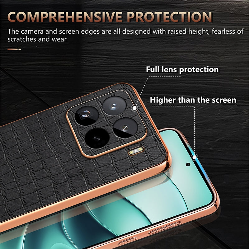 For Xiaomi 15 Pro AZNS Electroplated Frame Crocodile Texture Full Coverage Phone Case(Black)