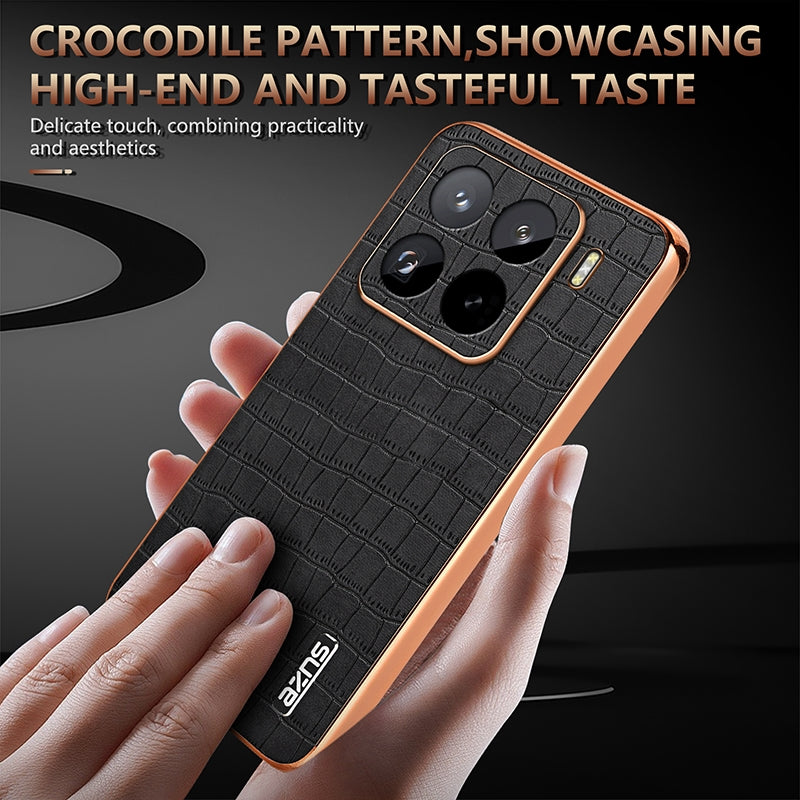 For Xiaomi 15 Pro AZNS Electroplated Frame Crocodile Texture Full Coverage Phone Case(Black)