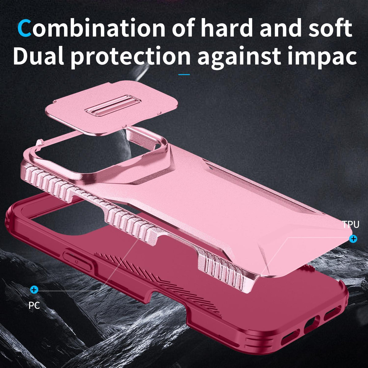 Compatible with iPhone 18 Pro Sliding Camshield Phone Case - Pink + Rose Red