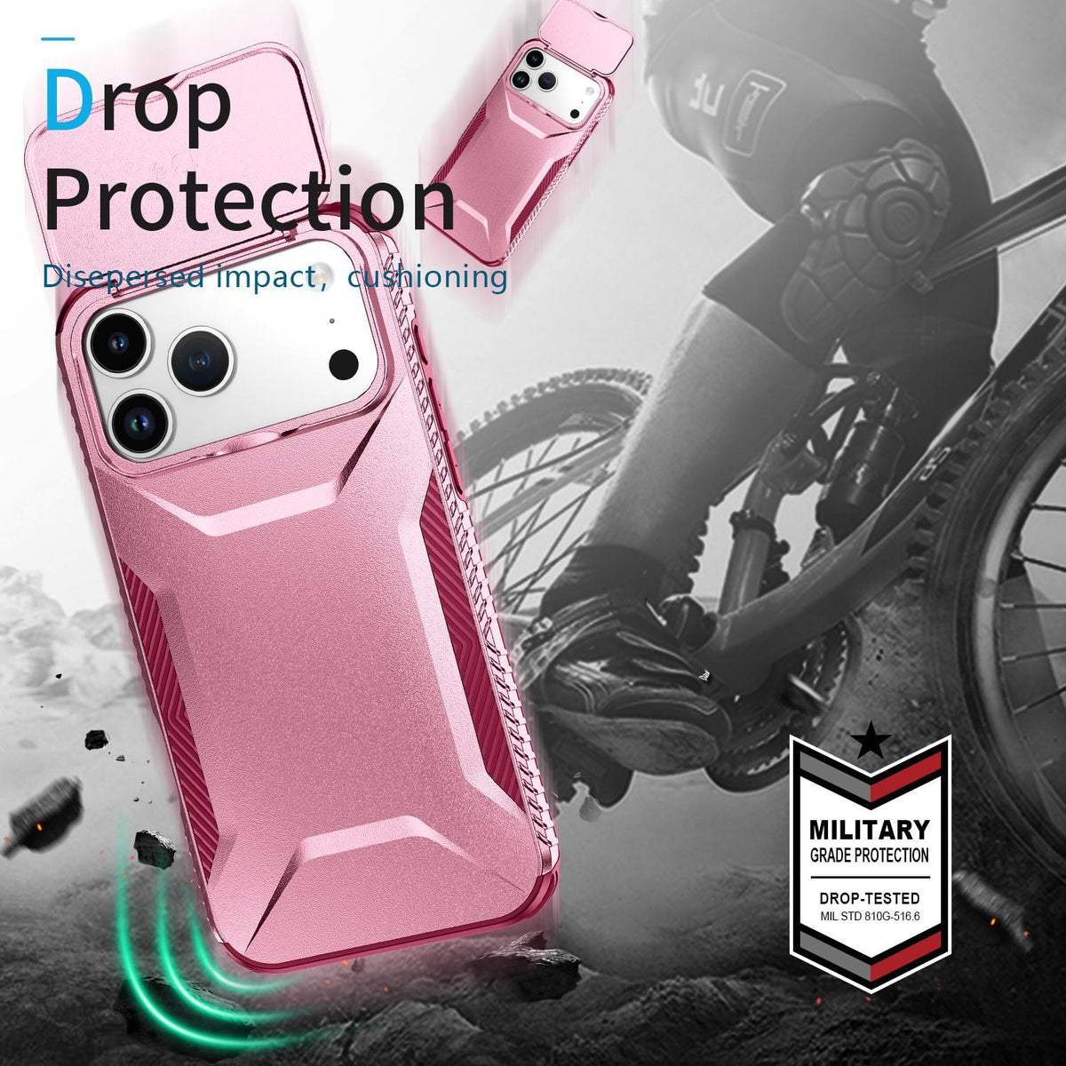 Compatible with iPhone 18 Pro Sliding Camshield Phone Case - Pink + Rose Red