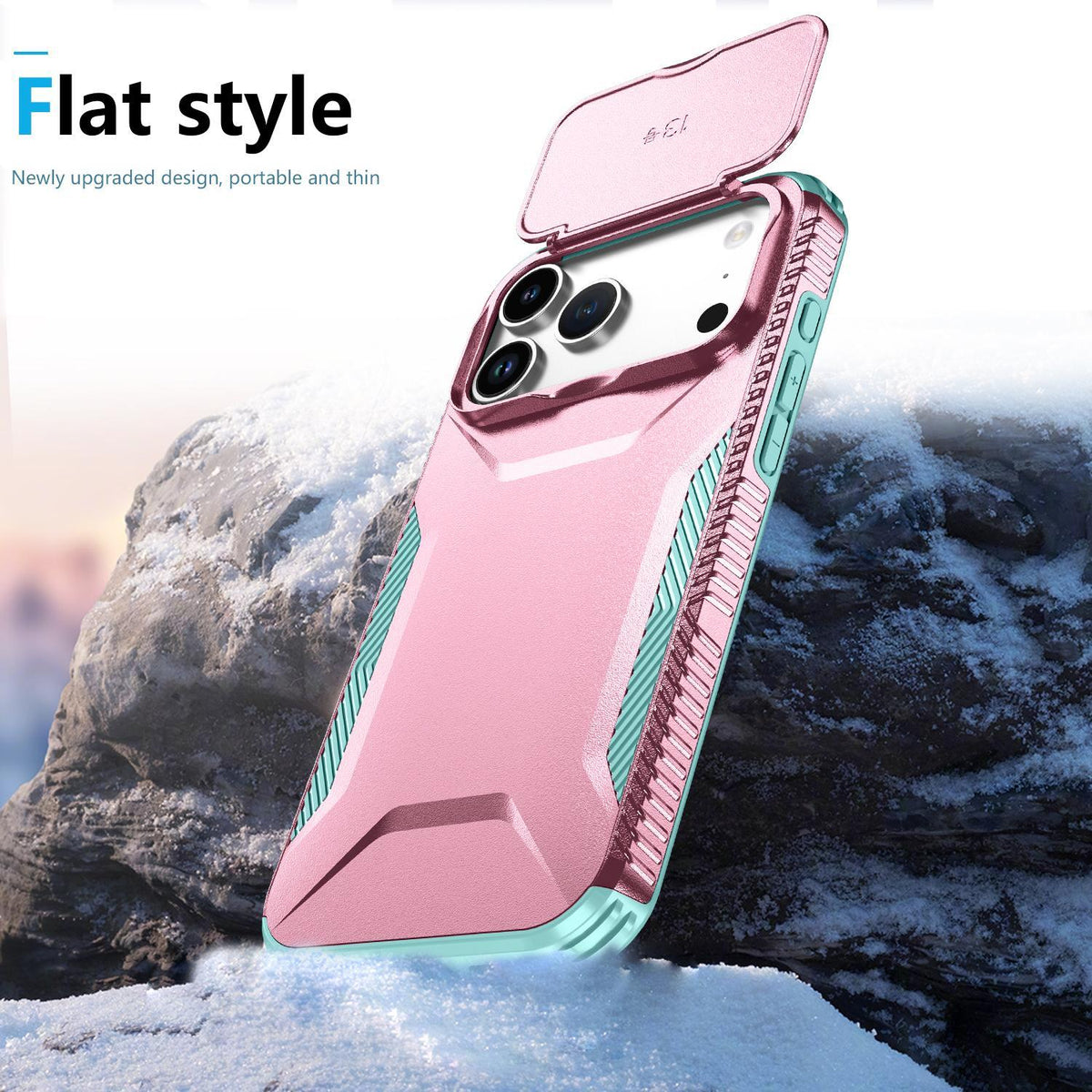 Compatible with iPhone 18 Pro Sliding Camshield Phone Case - Grey Green + Pink