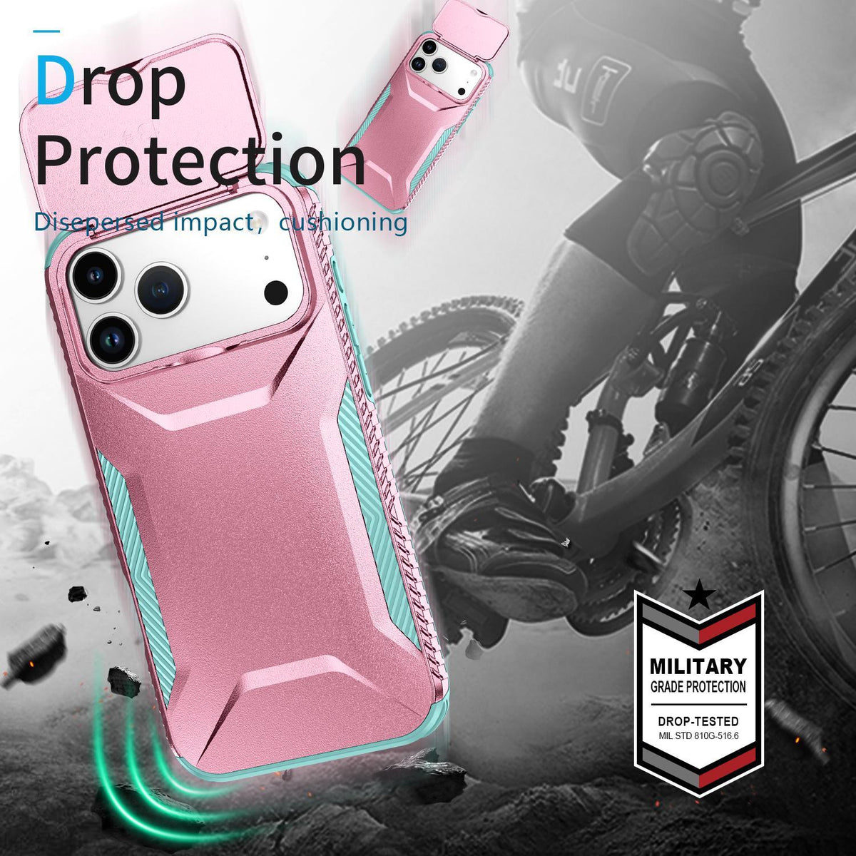 Compatible with iPhone 18 Pro Sliding Camshield Phone Case - Grey Green + Pink