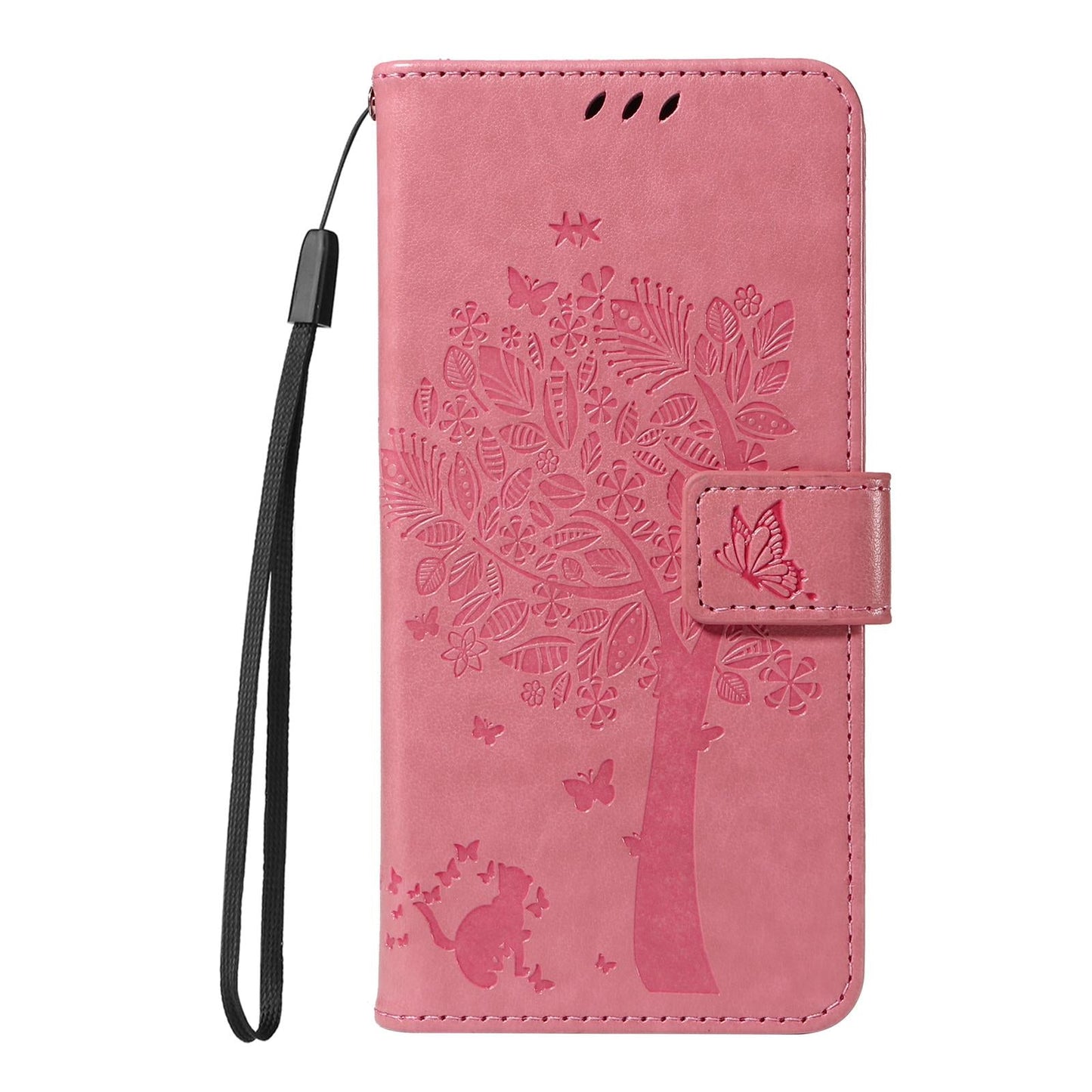 For vivo V50 5G Global Tree & Cat Embossed Pattern Flip Leather Phone Case(Pink)