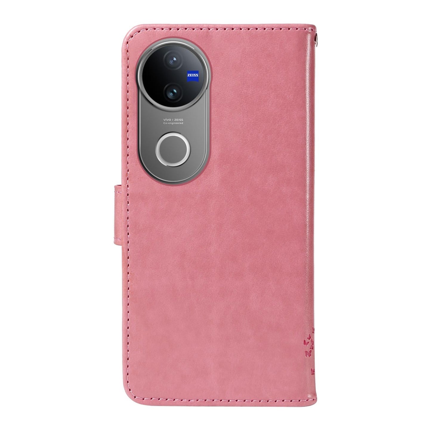 For vivo V50 5G Global Tree & Cat Embossed Pattern Flip Leather Phone Case(Pink)