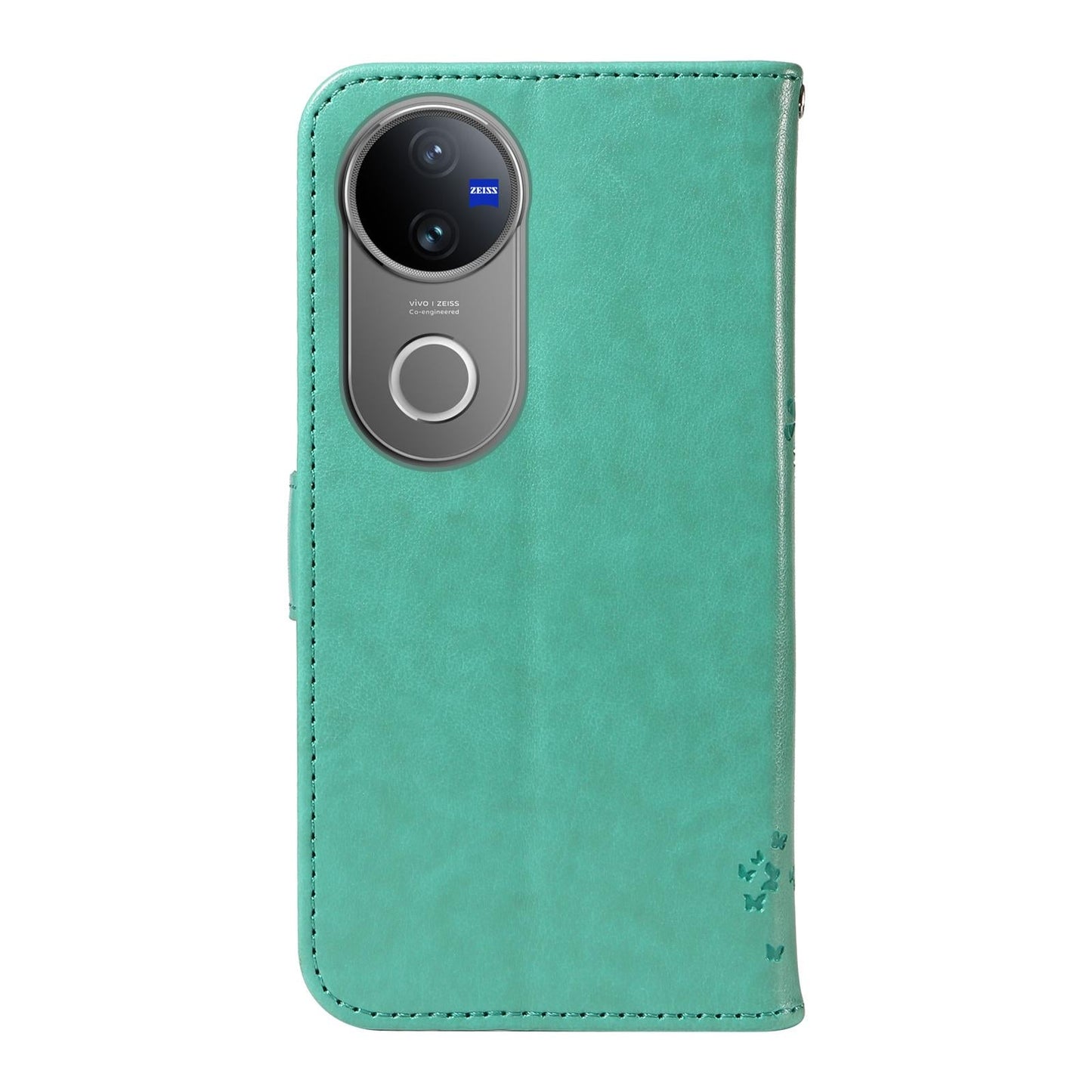 For vivo V50 5G Global Tree & Cat Embossed Pattern Flip Leather Phone Case(Green)