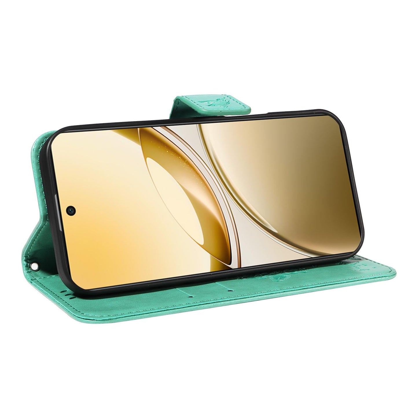 For vivo V50 5G Global Tree & Cat Embossed Pattern Flip Leather Phone Case(Green)