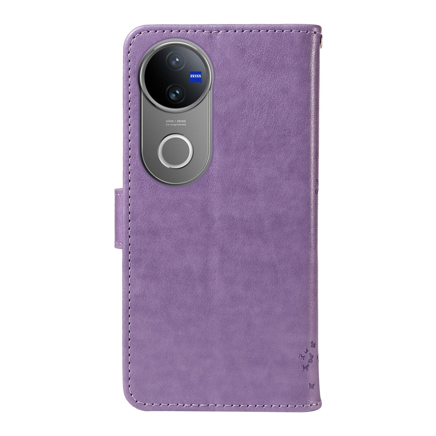 For vivo V50 5G Global Tree & Cat Embossed Pattern Flip Leather Phone Case(Light Purple)