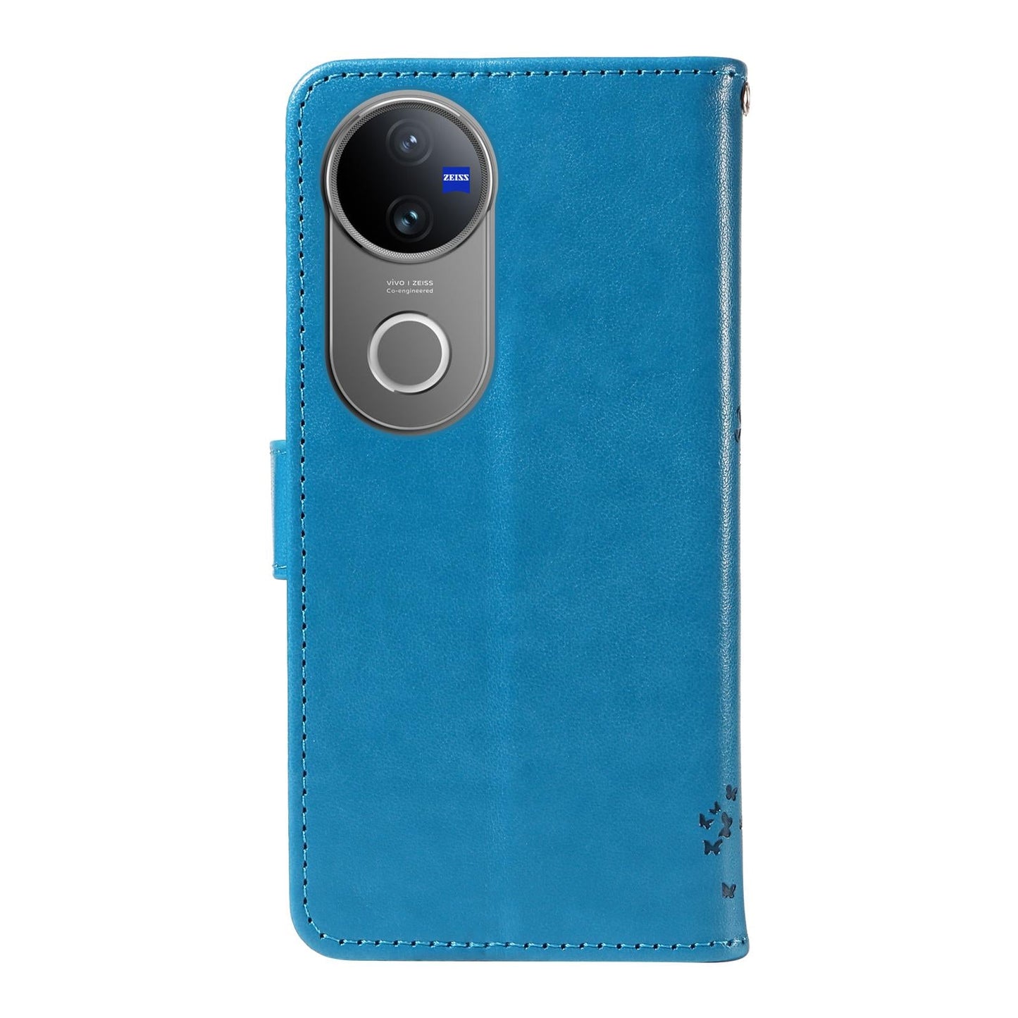 For vivo V50 5G Global Tree & Cat Embossed Pattern Flip Leather Phone Case(Blue)