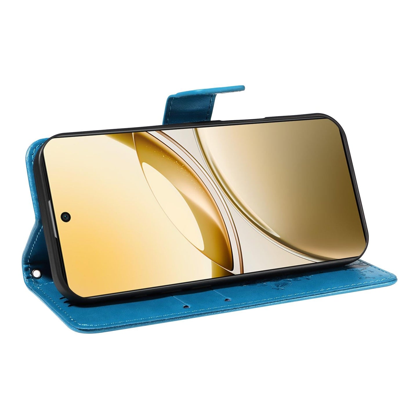 For vivo V50 5G Global Tree & Cat Embossed Pattern Flip Leather Phone Case(Blue)