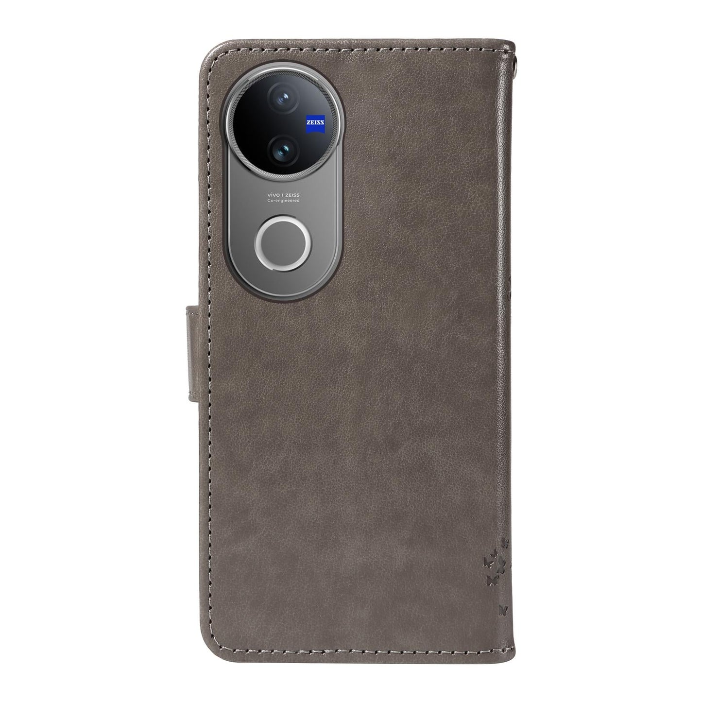 For vivo V50 5G Global Tree & Cat Embossed Pattern Flip Leather Phone Case(Grey)