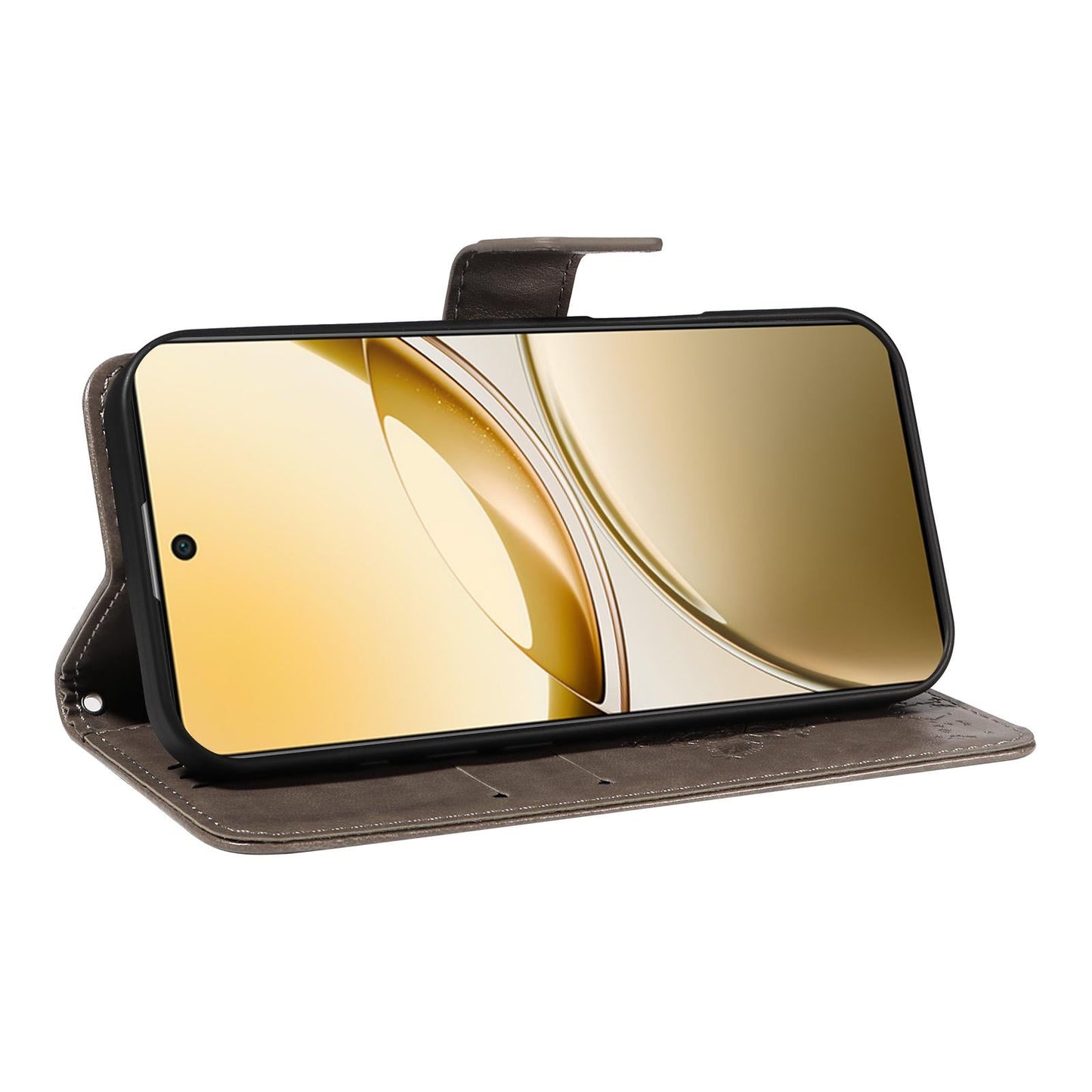 For vivo V50 5G Global Tree & Cat Embossed Pattern Flip Leather Phone Case(Grey)