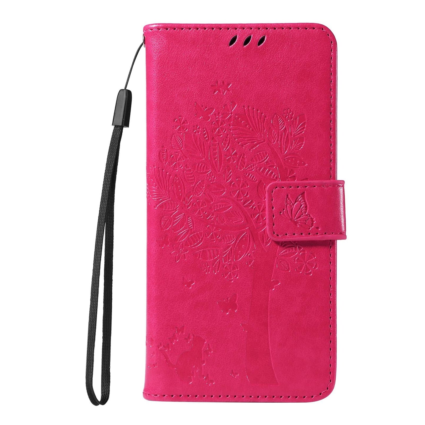 For vivo V50 5G Global Tree & Cat Embossed Pattern Flip Leather Phone Case(Rose Red)