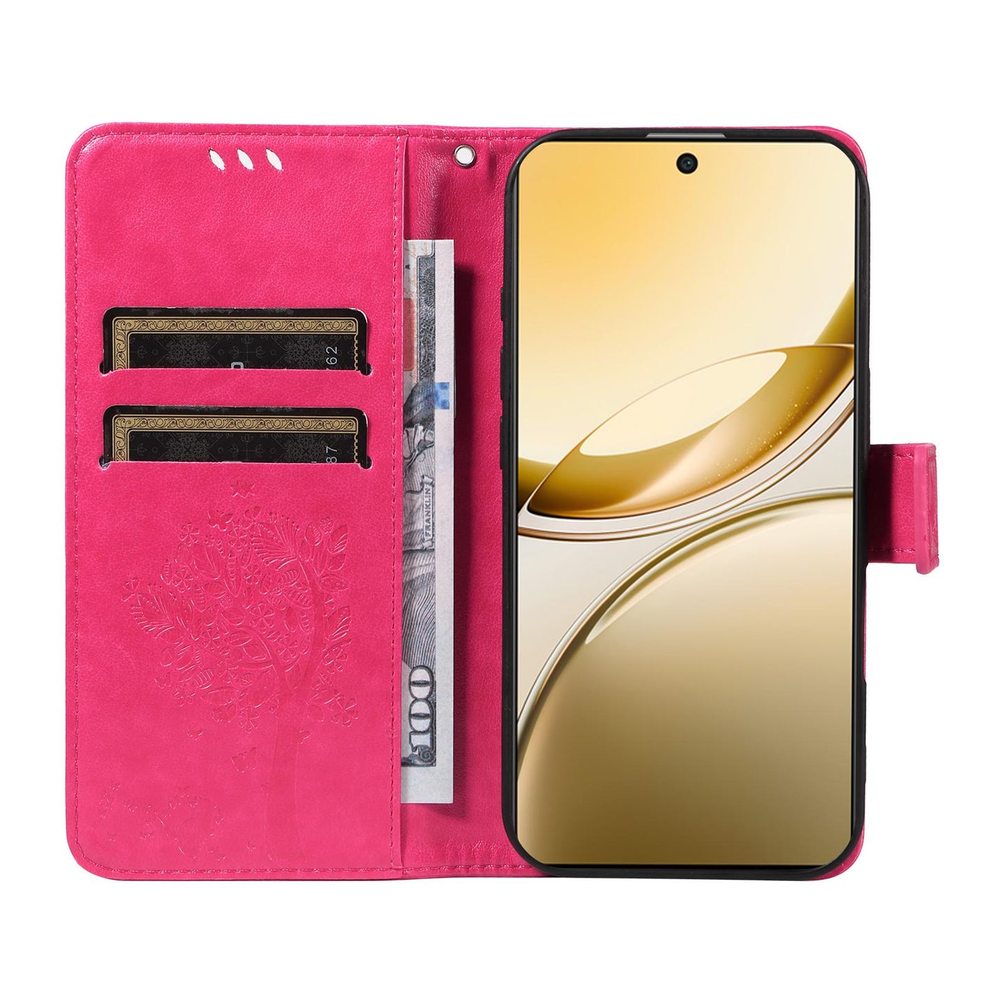 For vivo V50 5G Global Tree & Cat Embossed Pattern Flip Leather Phone Case(Rose Red)