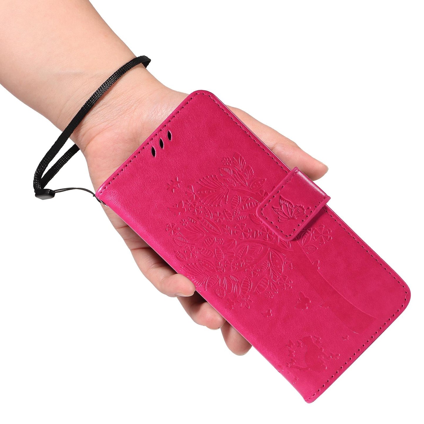 For vivo V50 5G Global Tree & Cat Embossed Pattern Flip Leather Phone Case(Rose Red)