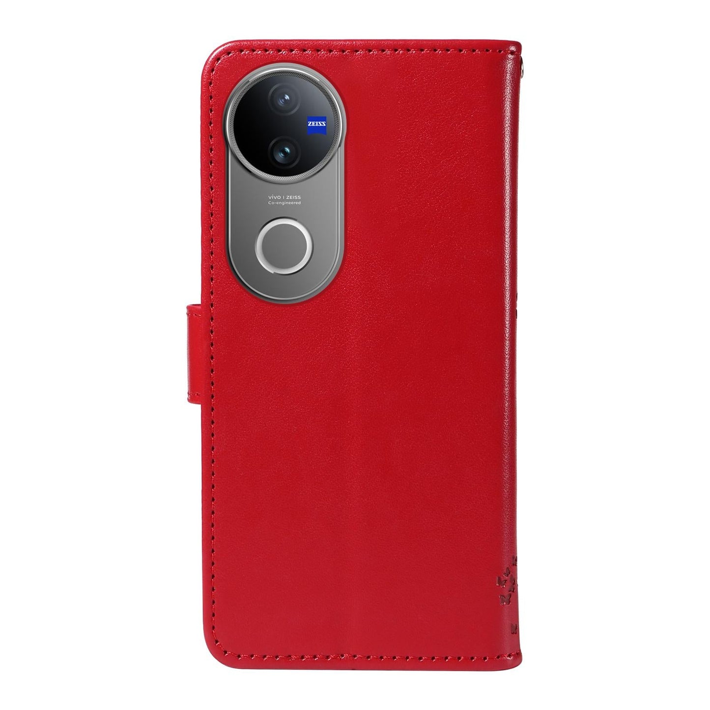For vivo V50 5G Global Tree & Cat Embossed Pattern Flip Leather Phone Case(Red)
