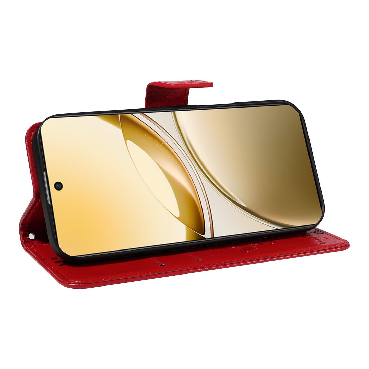 For vivo V50 5G Global Tree & Cat Embossed Pattern Flip Leather Phone Case(Red)