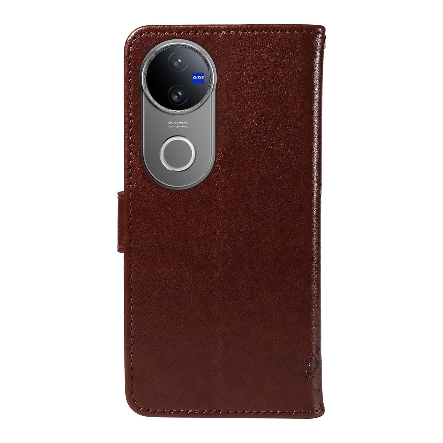 For vivo V50 5G Global Tree & Cat Embossed Pattern Flip Leather Phone Case(Coffee)